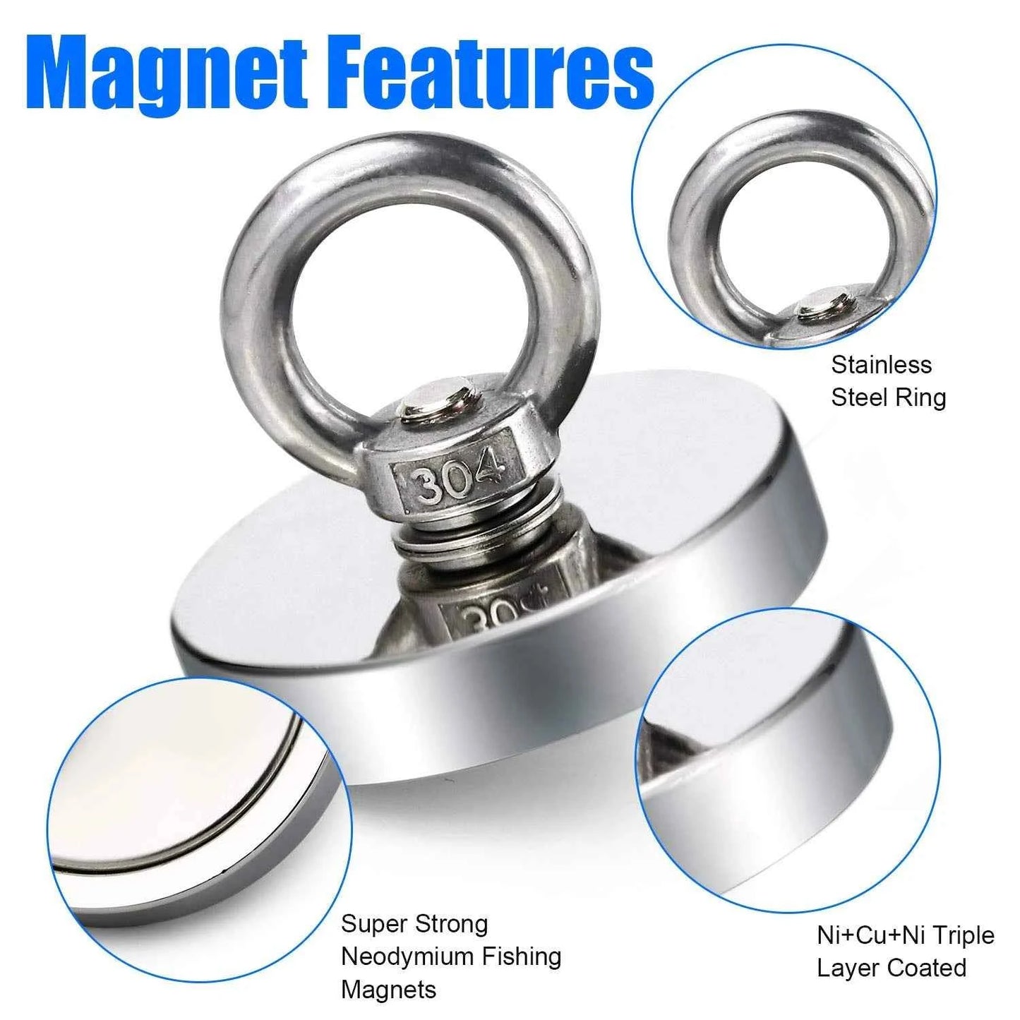 Super Strong Neodymium Fishing Magnets Heavy Duty with Countersunk Hole Eyebolt for Magnetic Fishing Salvage