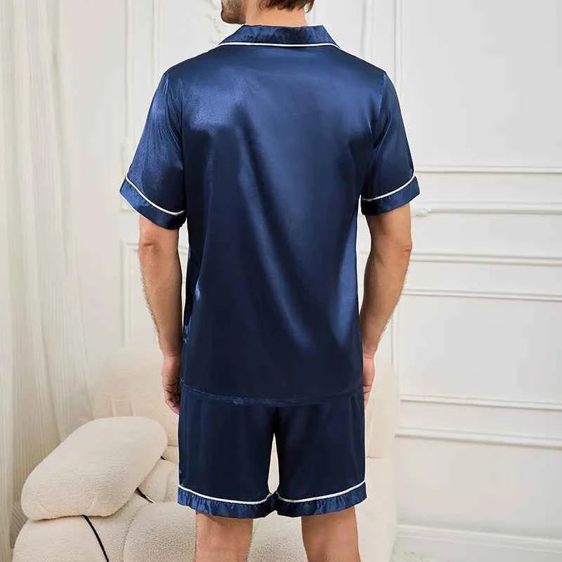 Men's Satin Pajama Set - Short Sleeve Sleepwear for Men with Button