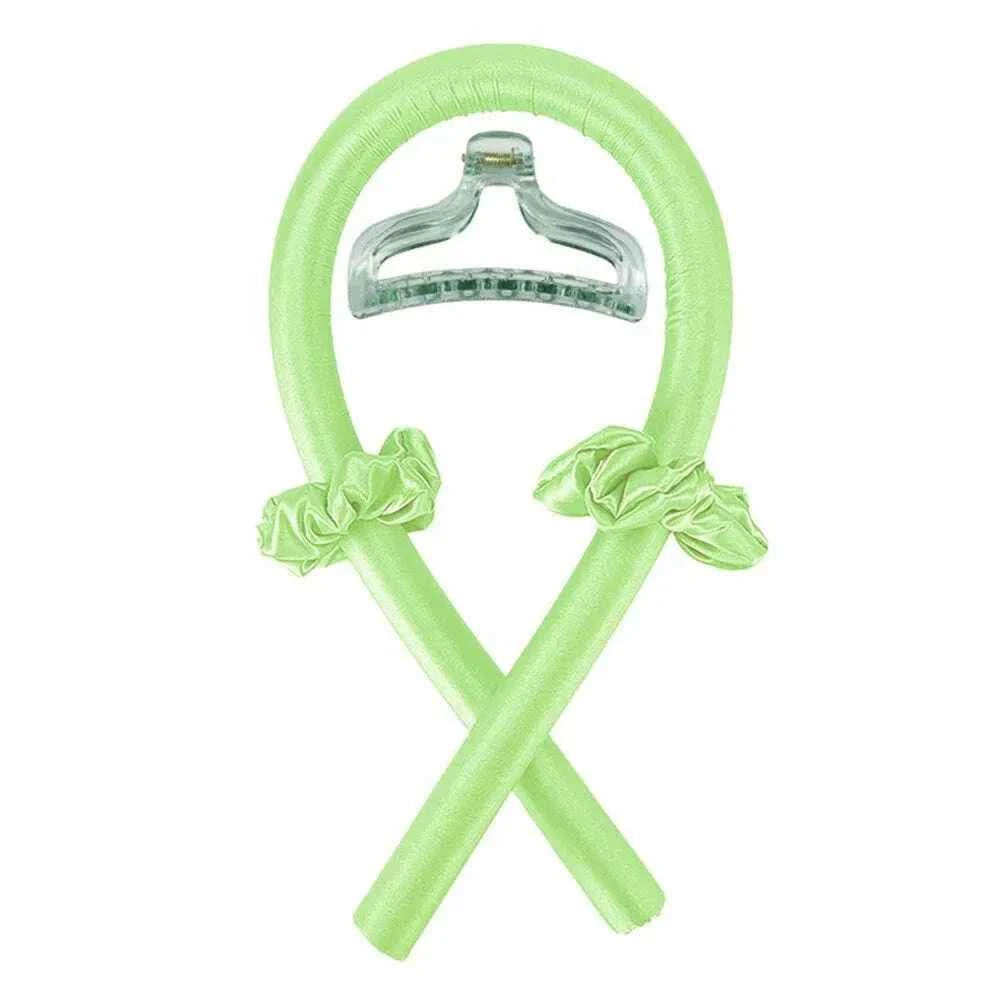 Heatless Curling Headband - Soft Silk Curls with No Heat Ribbon Hair Rollers for Effortless Hair Styling Shiny Green with Cli CHINA