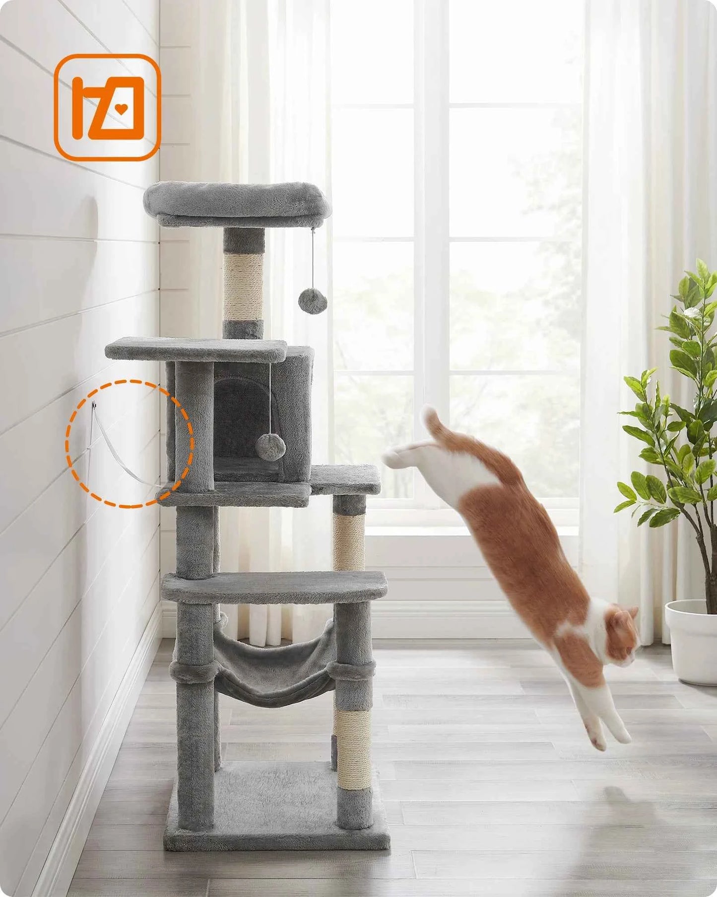 Feandrea Cat Tree for Indoor Cats - 56.3-Inch Multi-Level Cat Tower with 4 Scratching Posts, 2 Perches, Hammock, and Cave