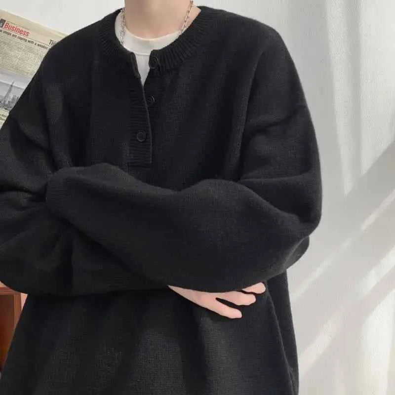 Cleanfit Men's Winter Thickened Warm Knitted Sweater Henry Collar Loose Lazy Style Solid Color Knitwear Long Sleeve Princess...