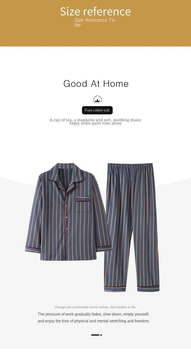 Spring Men's Pajamas Set for Fall and Winter - Long-Sleeved Top and Long Pants
