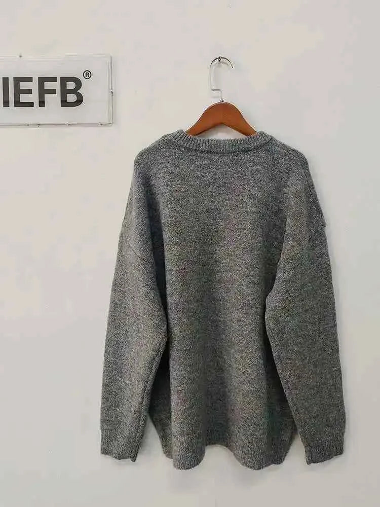 IEFB Men's Knitting Top Casual Loose Round Neck Pullover Sweater Spring Autumn Korean Fashion Male Solid Color Knits 9C2387