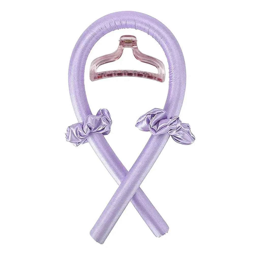 Heatless Curling Headband - Soft Silk Curls with No Heat Ribbon Hair Rollers for Effortless Hair Styling Purple with Clip CHINA