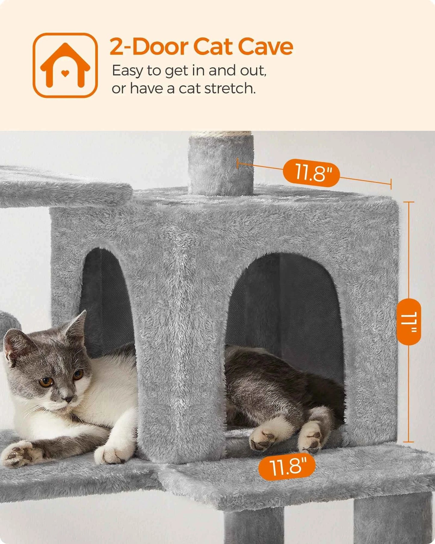Feandrea Cat Tree for Indoor Cats - 56.3-Inch Multi-Level Cat Tower with 4 Scratching Posts, 2 Perches, Hammock, and Cave