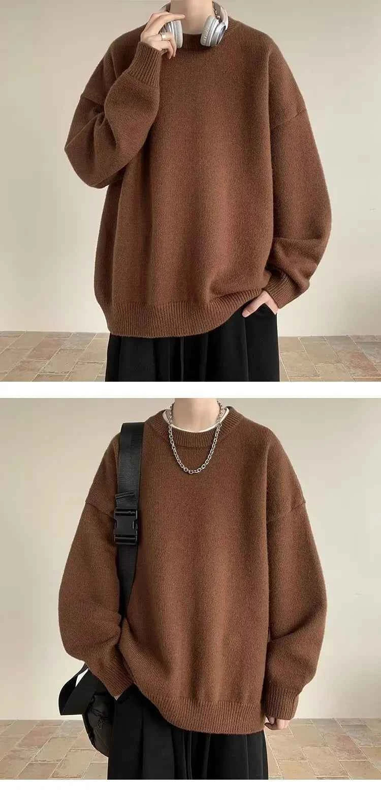 Winter Sweater Men Warm Casual Solid Color Knitted Pullover Men Oversized Korean Loose Round Neck Sweater Mens Jumper Clothes