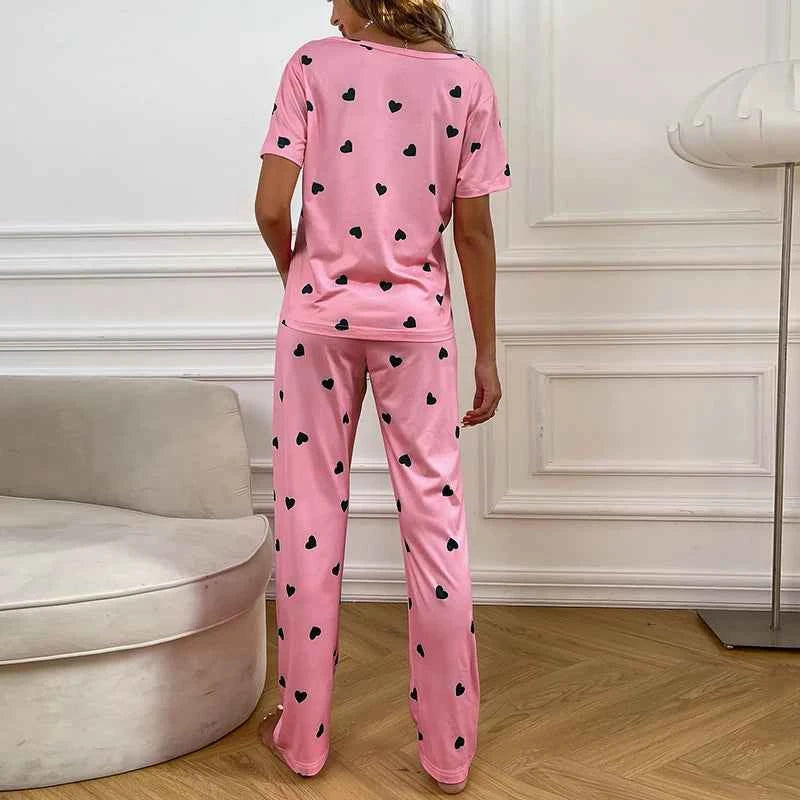 Women's Cartoon Pajama Set - Soft Short Sleeve Top and Long Pants Sleepwear for Ladies Homewear