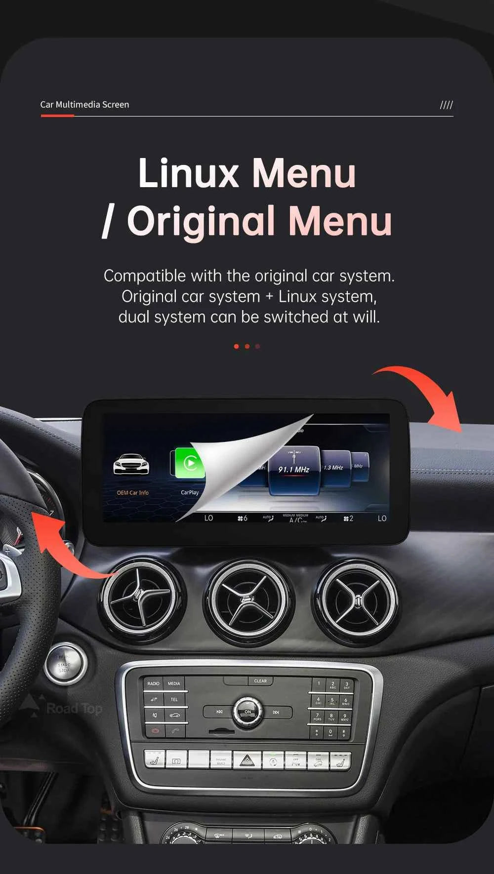 RoadTop Wireless CarPlay Display for Mercedes-Benz CLA GLA A Class W176 2016-2018 NTG5.0 TouchScreen