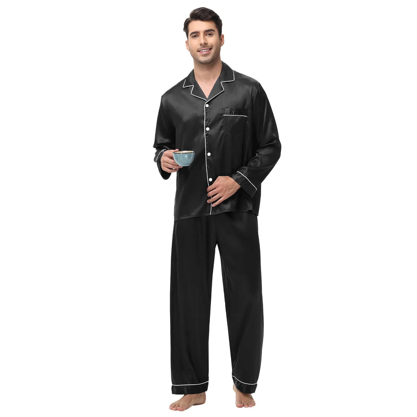 Men's Silk Satin Pajamas Set - Long Sleeve Sleepwear for Men, Soft Loungewear, S-2XL, Spring Nightwear