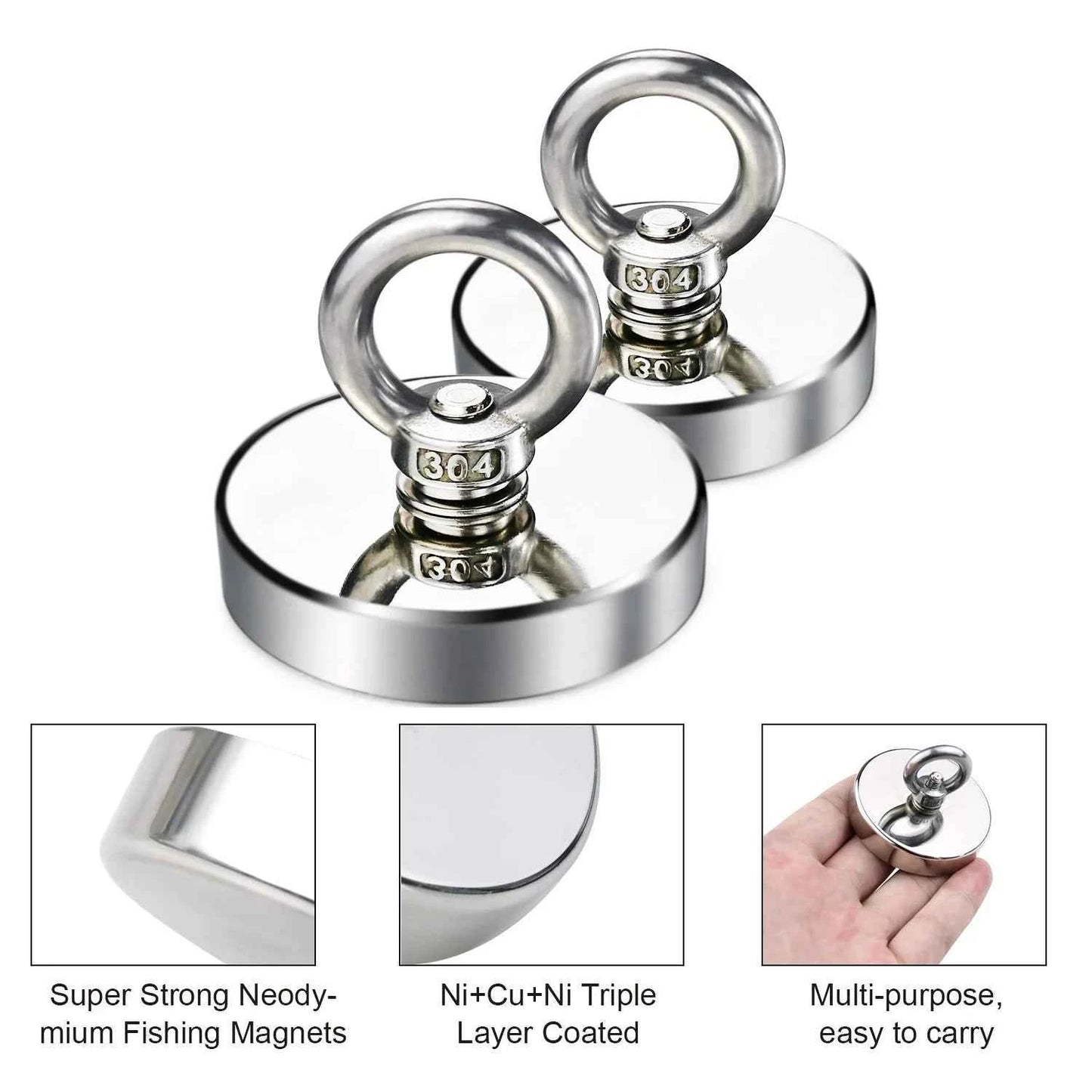 Super Strong Neodymium Fishing Magnets Heavy Duty with Countersunk Hole Eyebolt for Magnetic Fishing Salvage