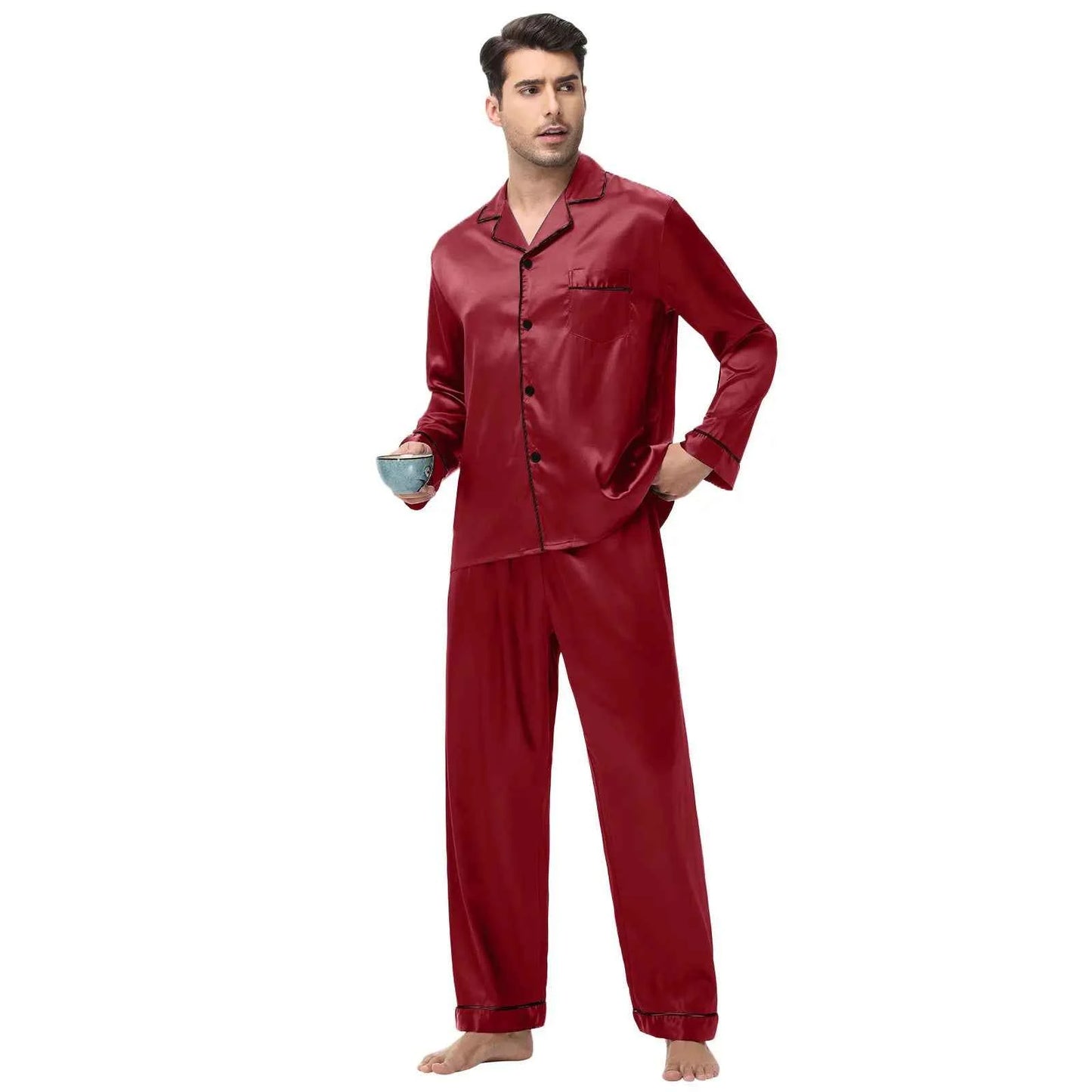 Men's Silk Satin Pajamas Set - Long Sleeve Sleepwear for Men, Soft Loungewear, S-2XL, Spring Nightwear