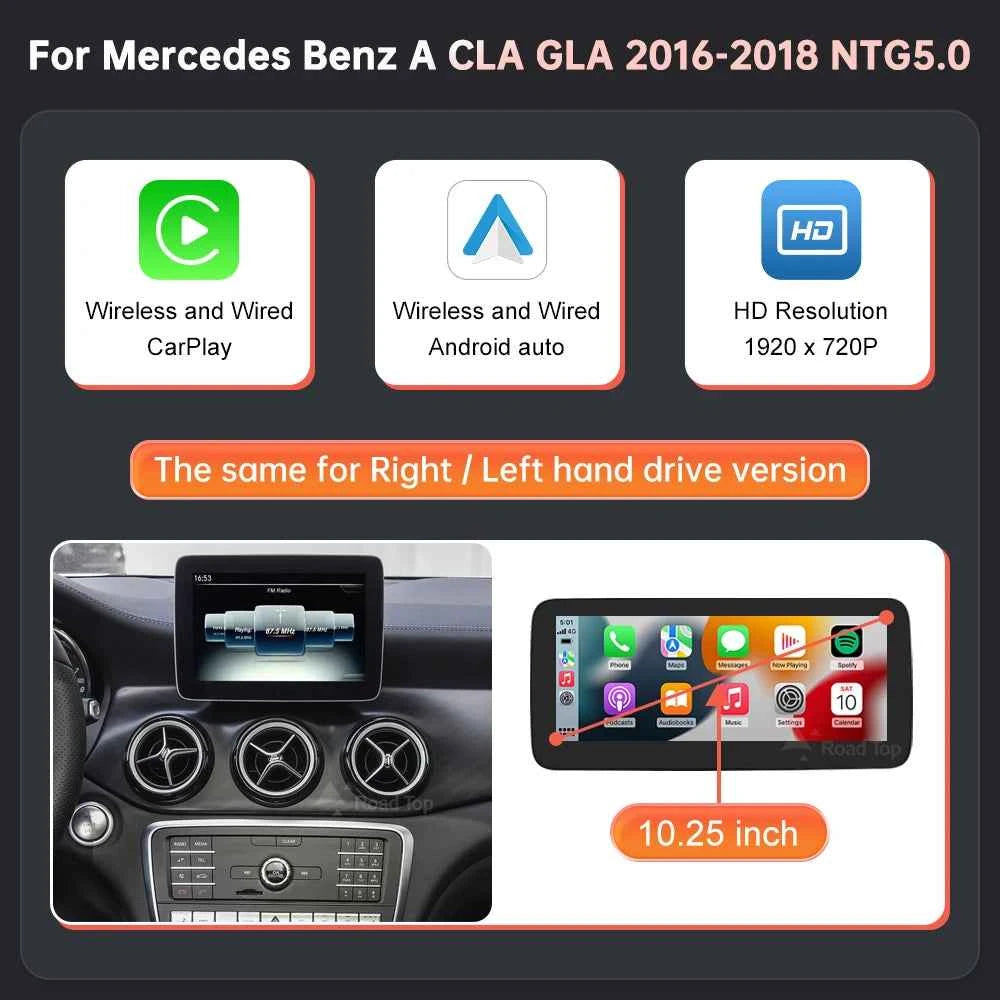 RoadTop Wireless CarPlay Display for Mercedes-Benz CLA GLA A Class W176 2016-2018 NTG5.0 TouchScreen 10.25 A CLA GLA