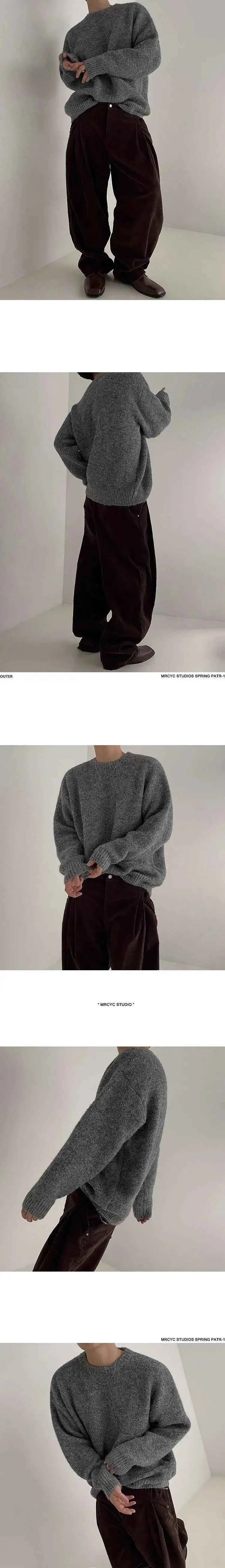 IEFB Men's Knitting Top Casual Loose Round Neck Pullover Sweater Spring Autumn Korean Fashion Male Solid Color Knits 9C2387