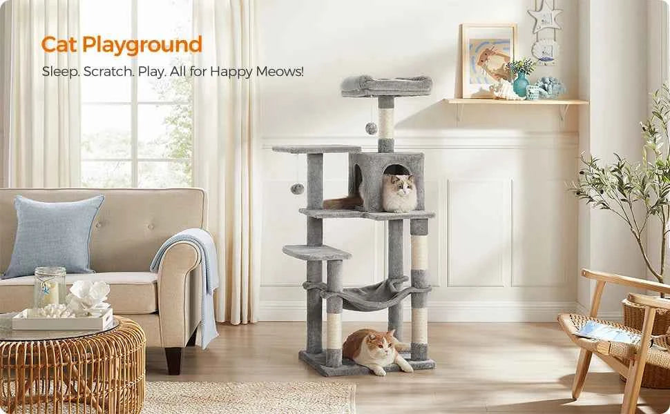 Feandrea Cat Tree for Indoor Cats - 56.3-Inch Multi-Level Cat Tower with 4 Scratching Posts, 2 Perches, Hammock, and Cave