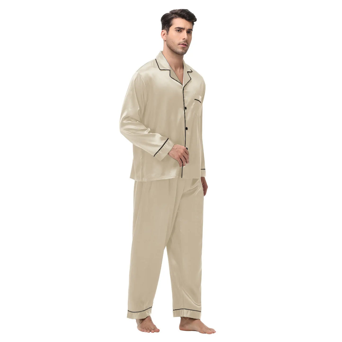 Men's Silk Satin Pajamas Set - Long Sleeve Sleepwear for Men, Soft Loungewear, S-2XL, Spring Nightwear