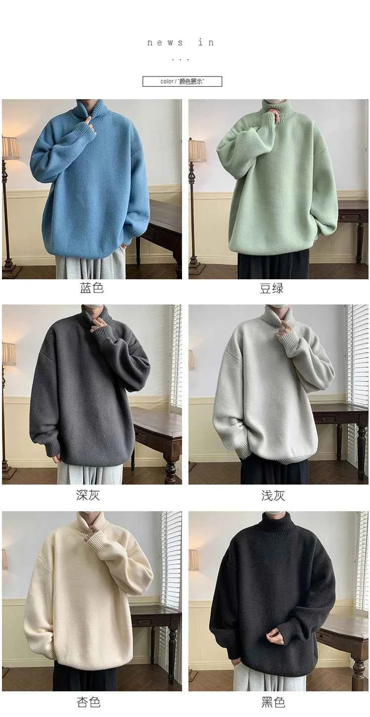 Men's Turtleneck Sweater Pullover Men Loose Casual Harajuku Korean Fashion Mens Oversized Sweater Fashion Thicken Warm Sweaters