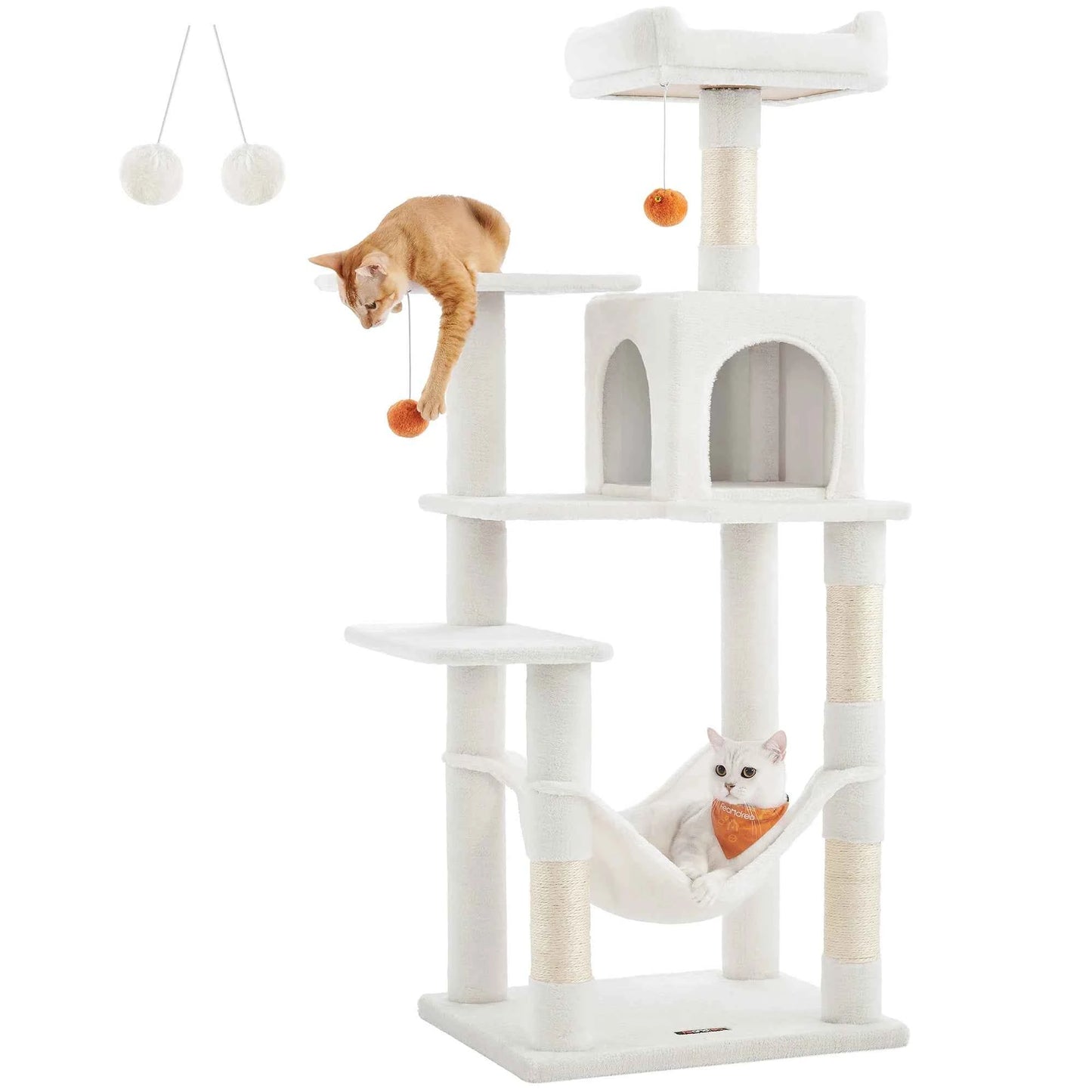 Feandrea Cat Tree for Indoor Cats - 56.3-Inch Multi-Level Cat Tower with 4 Scratching Posts, 2 Perches, Hammock, and Cave Cream White United States