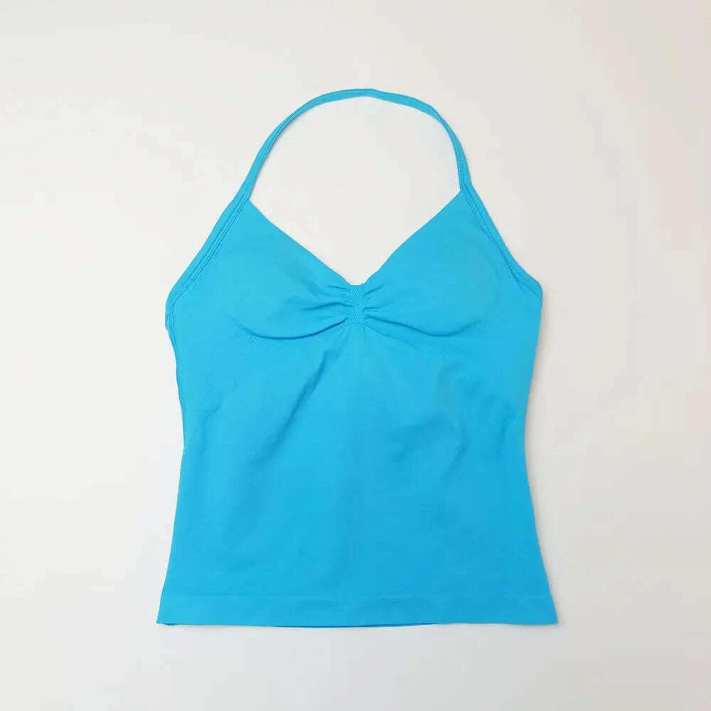 NCLAGEN Longline Yoga Sports Top Women's Fitness Tank with Beautiful Open Back Bra for Gym and Running Workout