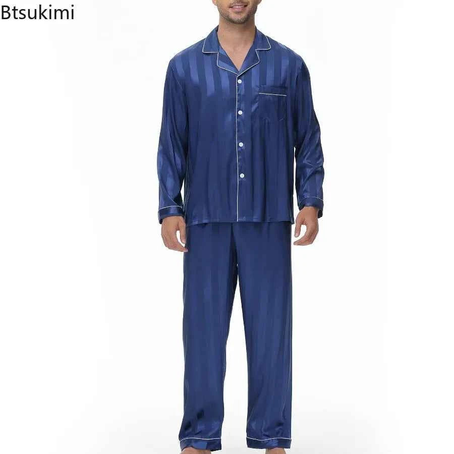 Men's Silk Satin Pajamas Set - Long Sleeve Sleepwear for Men, Soft Loungewear, S-2XL, Spring Nightwear