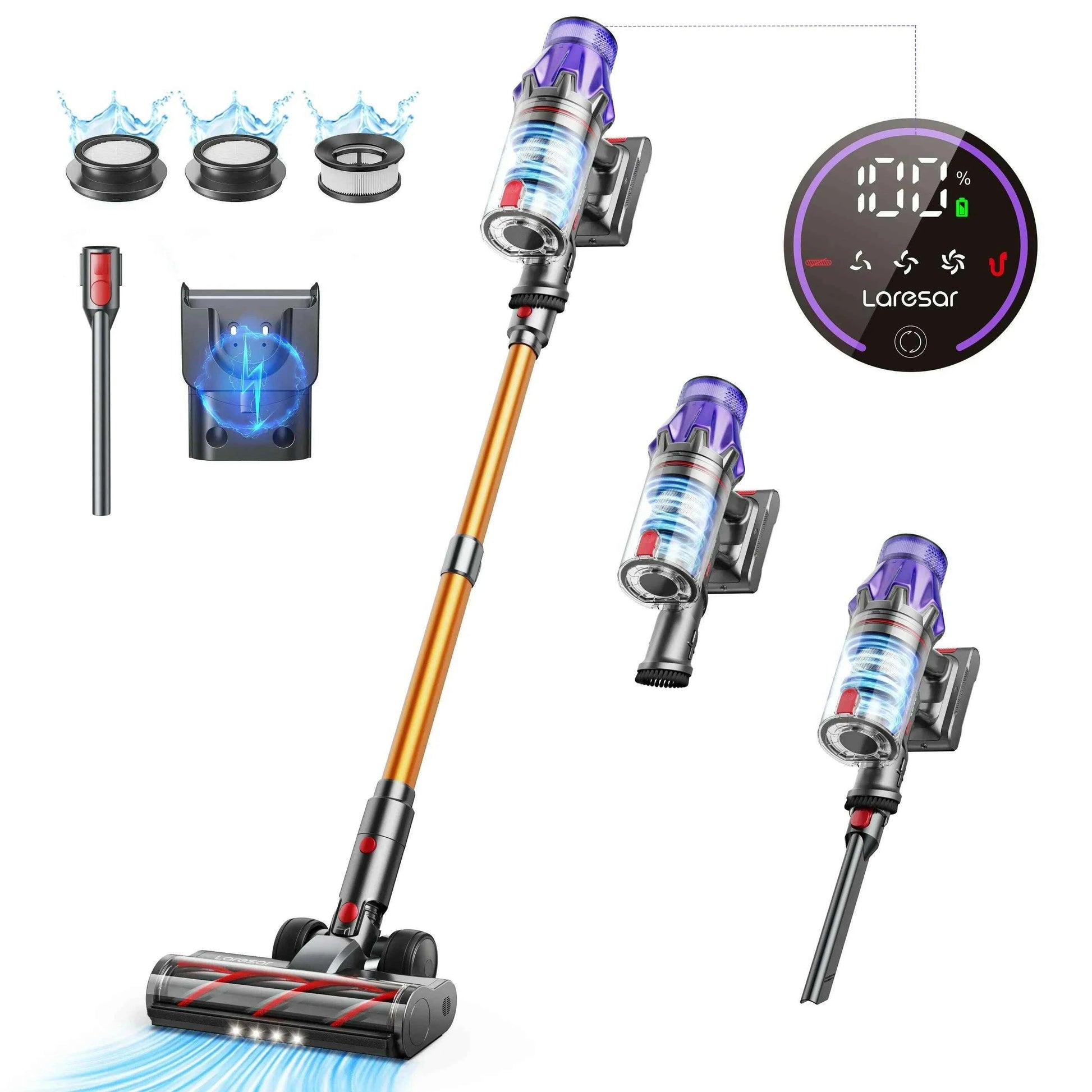 Laresar V7 Cordless Vacuum Cleaner with 500W Power, 50KPA Suction, Removable Battery & Smart Dust Cup for Home Cleaning - Perfect for Women's Suede Mules Slippers Care