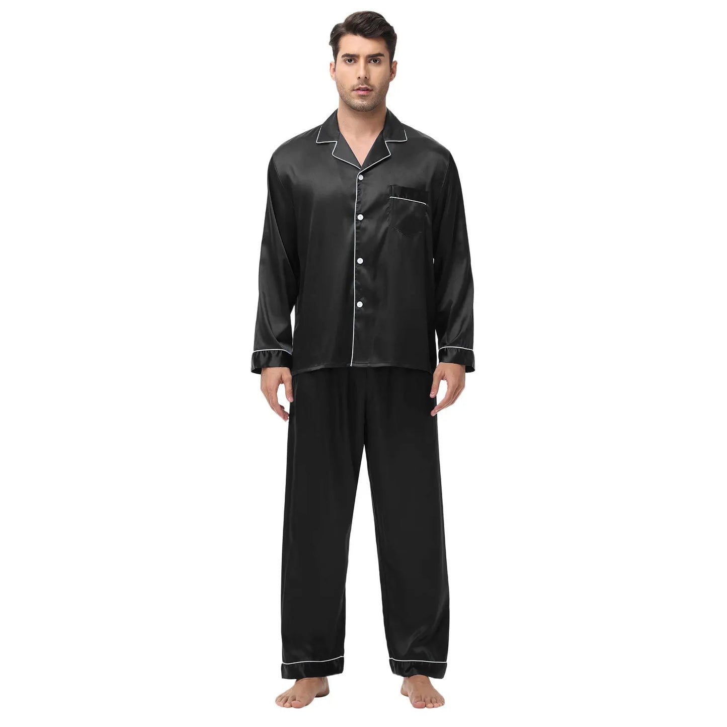 Men's Silk Satin Pajamas Set - Long Sleeve Sleepwear for Men, Soft Loungewear, S-2XL, Spring Nightwear