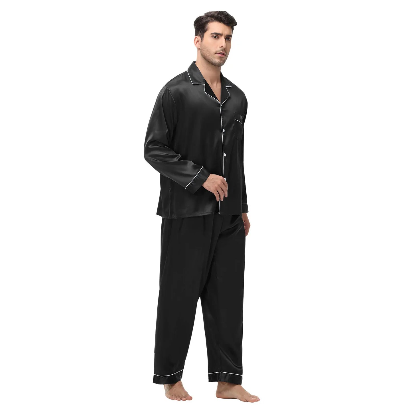 Men's Silk Satin Pajamas Set - Long Sleeve Sleepwear for Men, Soft Loungewear, S-2XL, Spring Nightwear
