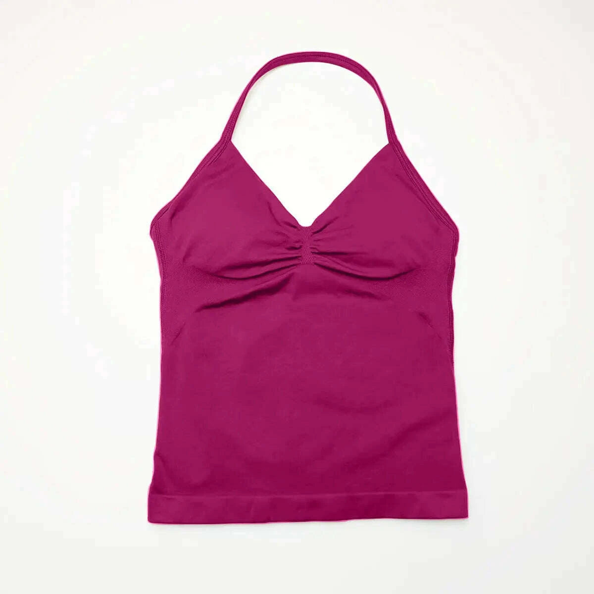 NCLAGEN Longline Yoga Sports Top Women's Fitness Tank with Beautiful Open Back Bra for Gym and Running Workout Berry Red