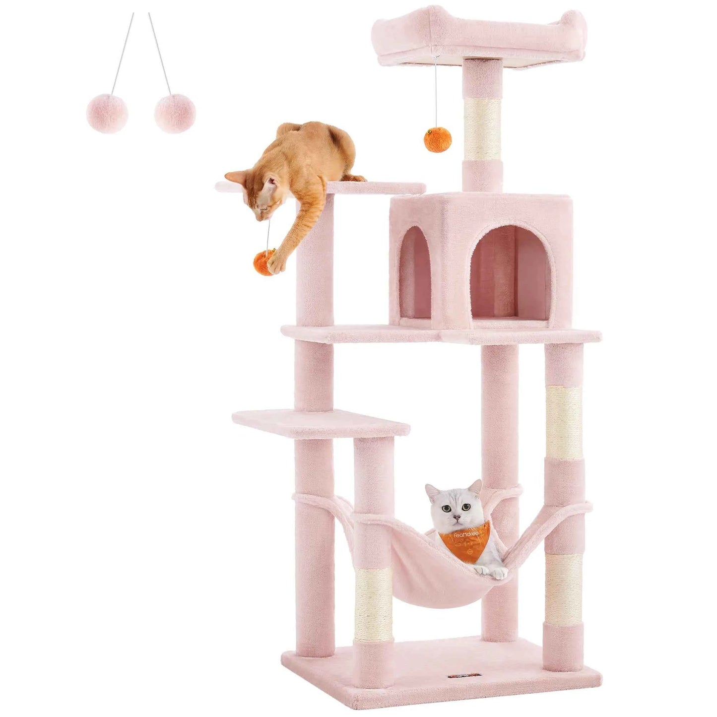Feandrea Cat Tree for Indoor Cats - 56.3-Inch Multi-Level Cat Tower with 4 Scratching Posts, 2 Perches, Hammock, and Cave Jelly Pink United States
