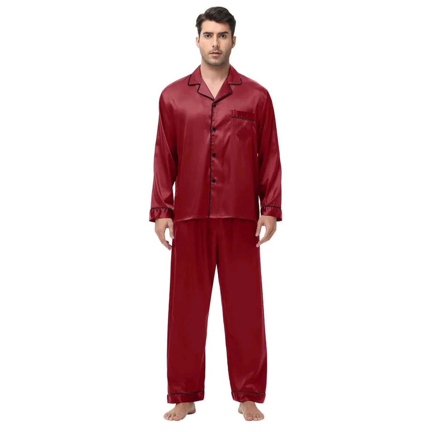 Men's Silk Satin Pajamas Set - Long Sleeve Sleepwear for Men, Soft Loungewear, S-2XL, Spring Nightwear