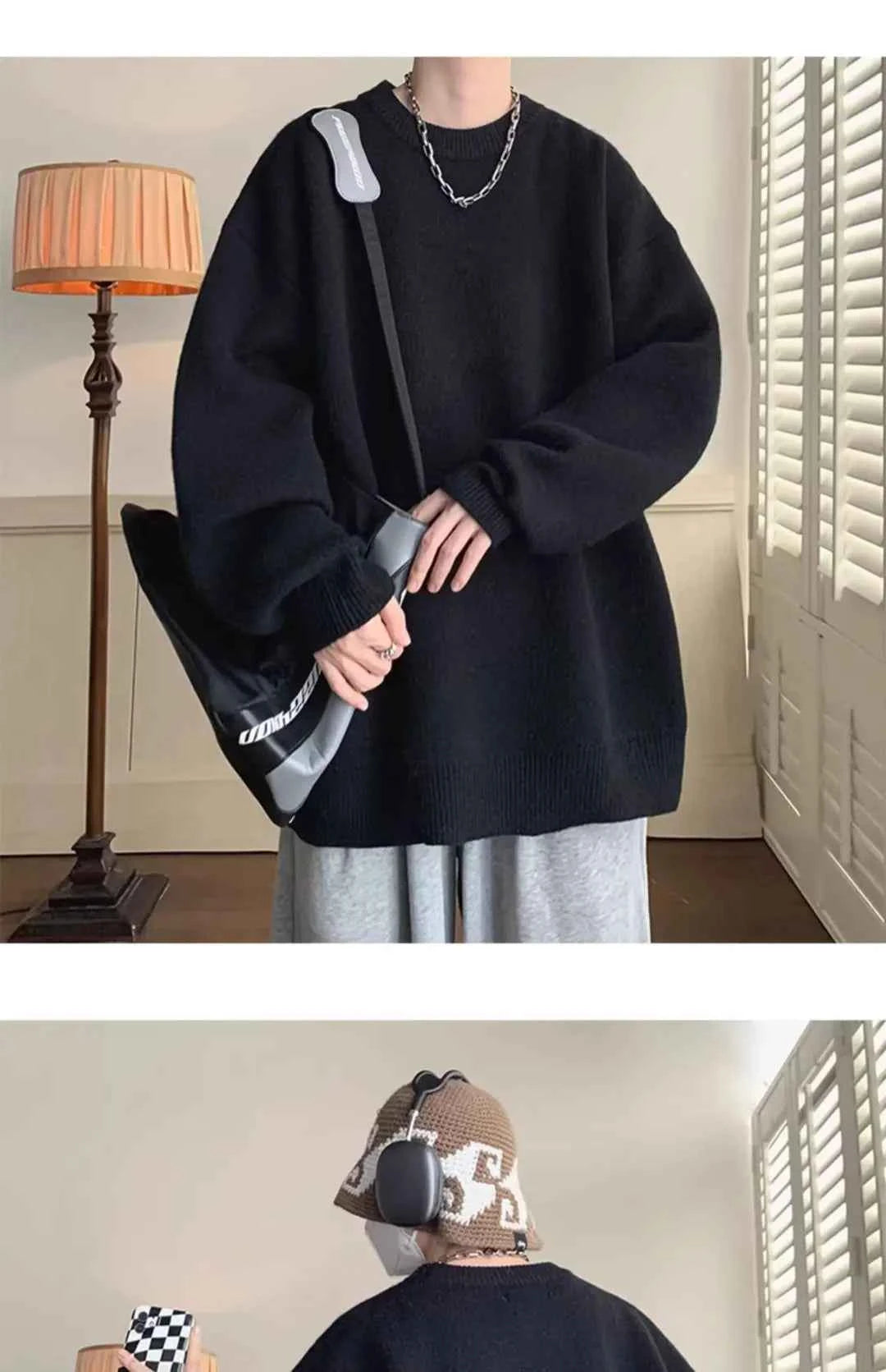 Winter Sweater Men Warm Casual Solid Color Knitted Pullover Men Oversized Korean Loose Round Neck Sweater Mens Jumper Clothes