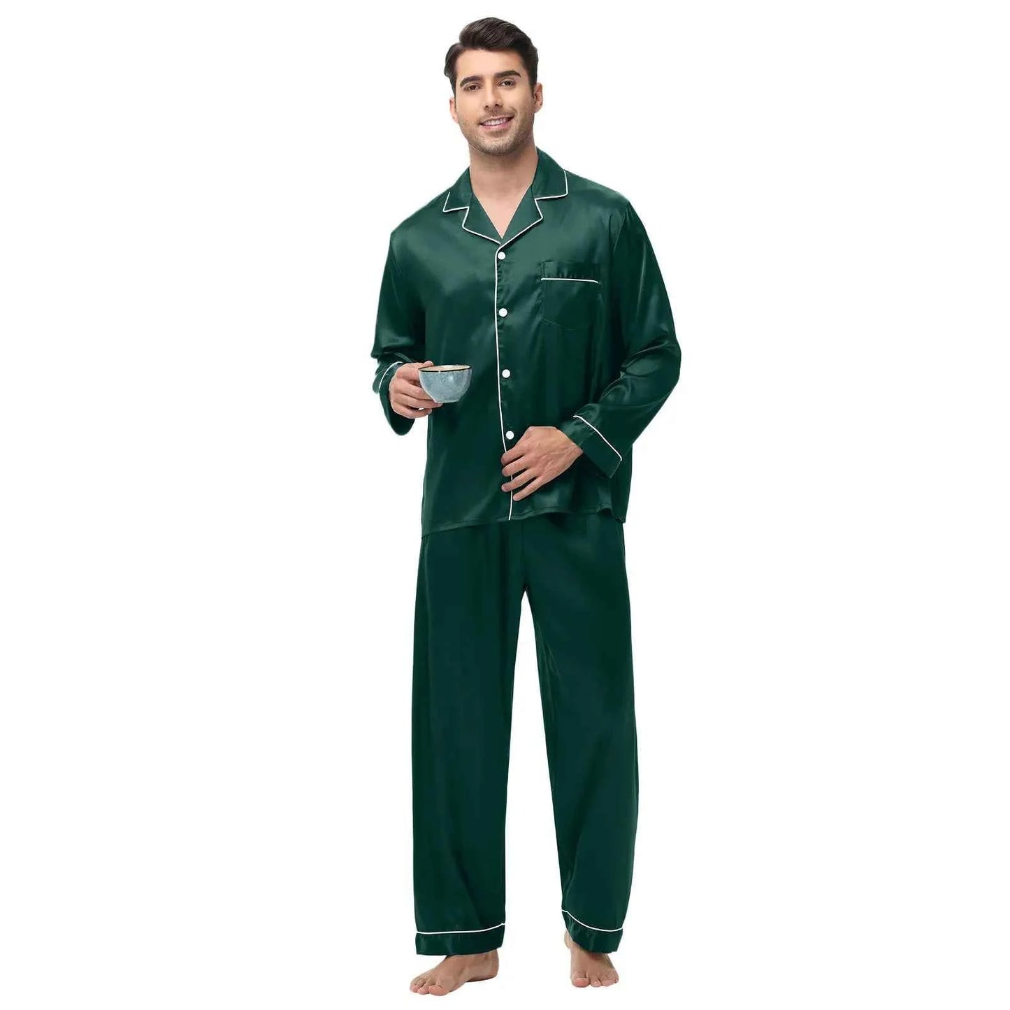 Men's Silk Satin Pajamas Set - Long Sleeve Sleepwear for Men, Soft Loungewear, S-2XL, Spring Nightwear