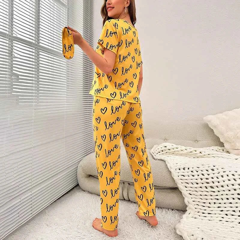 Women's Cartoon Pajama Set - Soft Short Sleeve Top and Long Pants Sleepwear for Ladies Homewear