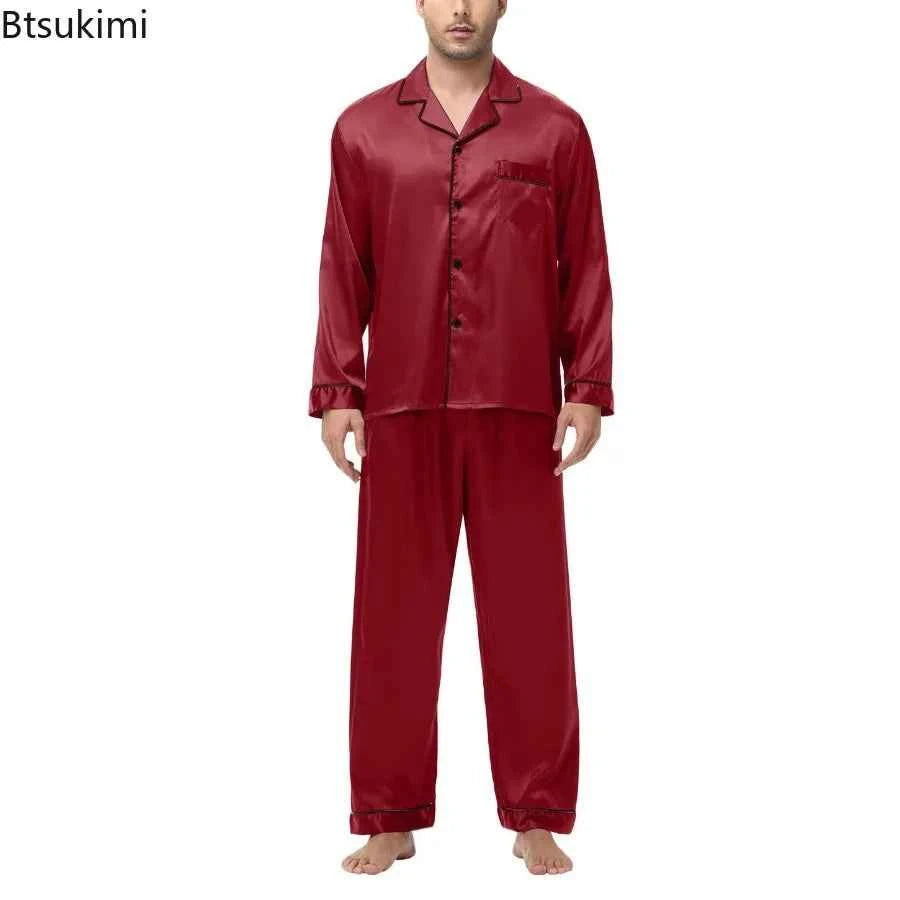 Men's Silk Satin Pajamas Set - Long Sleeve Sleepwear for Men, Soft Loungewear, S-2XL, Spring Nightwear