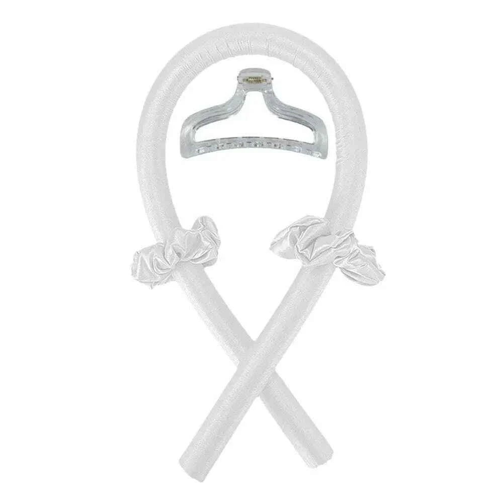 Heatless Curling Headband - Soft Silk Curls with No Heat Ribbon Hair Rollers for Effortless Hair Styling White with Clip CHINA