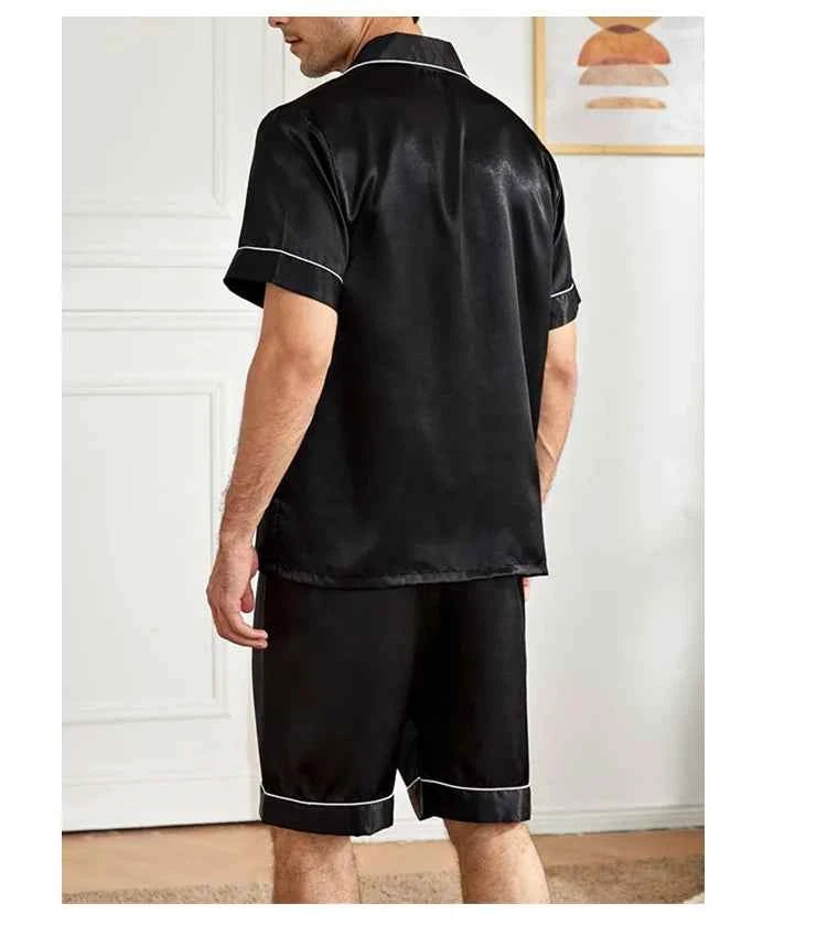 Men's Satin Pajama Set - Short Sleeve Sleepwear for Men with Button