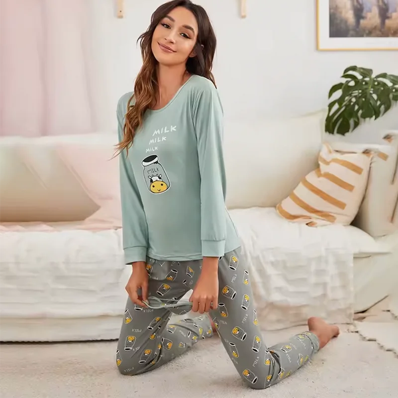 New Leisure Home Women's Printed Pajama Set green