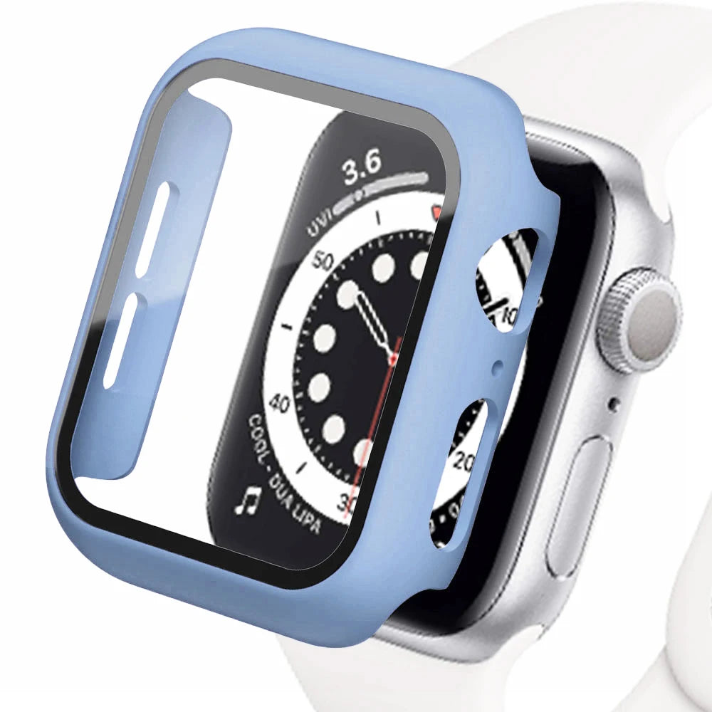 Tempered Glass Apple Watch Accessories Screen Protector and Case for 40mm 41mm 42mm 44mm 45mm Series 4 5 6 7 8 SE 9 Ice Blue 7