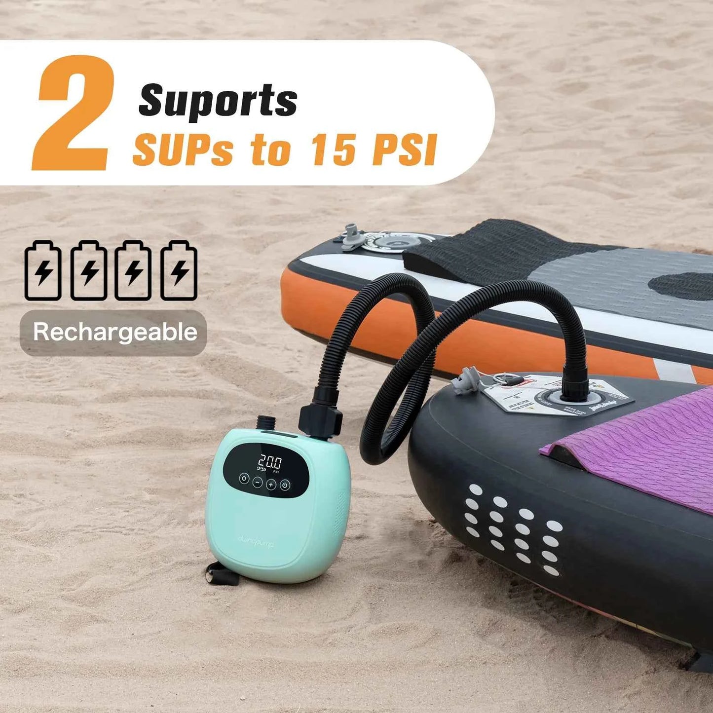 Electric SUP Pump 20PSI - dwndpump 38.48Wh Battery Inflatable Paddle Board, Kayak & Surf Board Inflation/Deflation