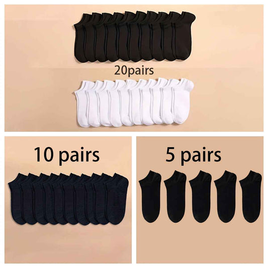 Unisex Breathable Short Socks - 5/10/20 Pairs of Comfortable Solid Color Styles for All Seasons