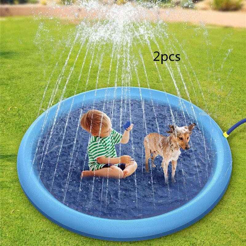 Non-Slip Splash Pad for Kids and Dogs - Summer Outdoor Water Play Mat and Fountain Blue150cm2pcs