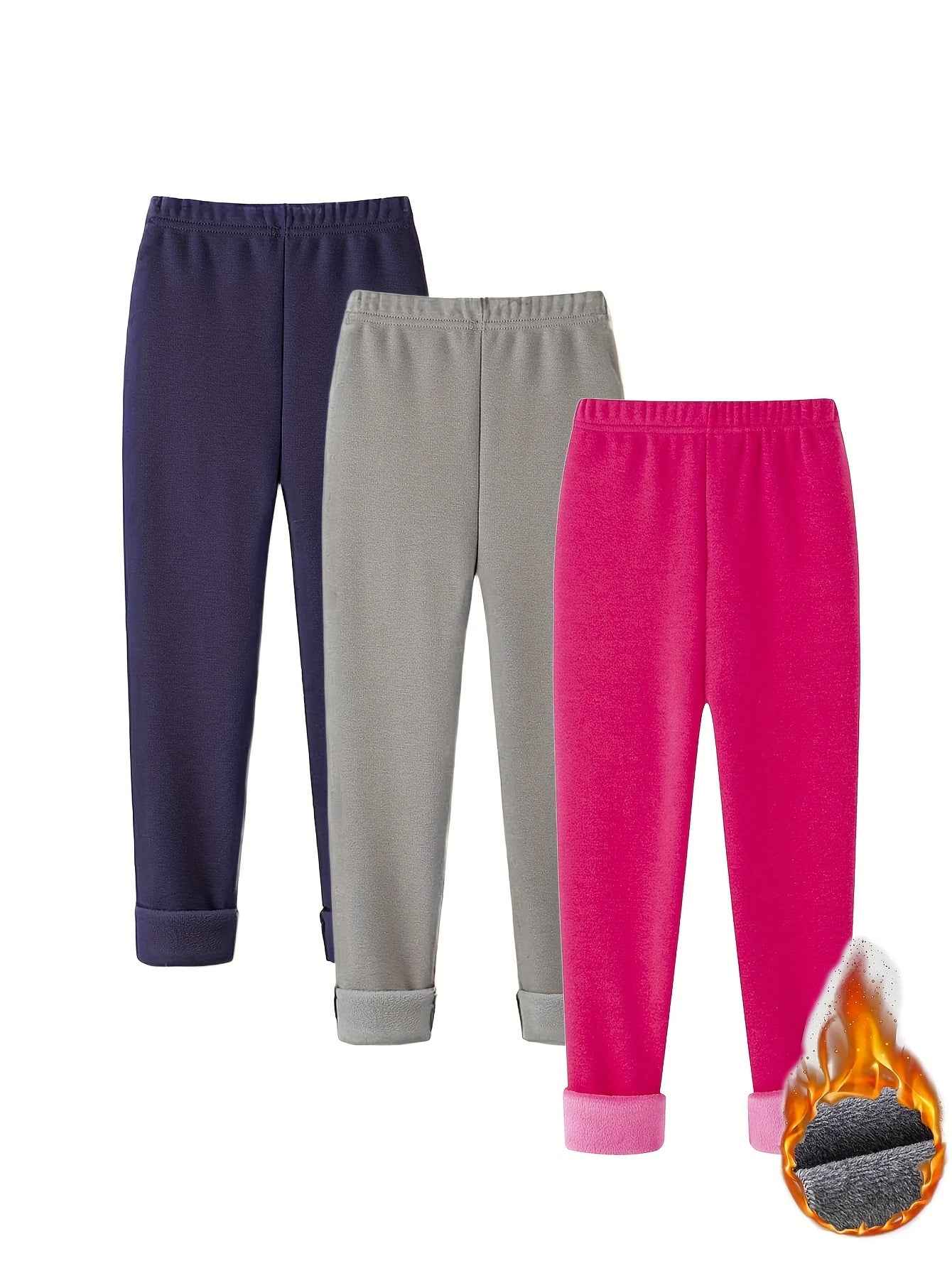 3pcs Winter-Lined Leggings for Kids - Warm Skinny Fit Tights for Boys & Girls, 95% Polyester/5% Spandex, Perfect for Playdates and Cold Weather