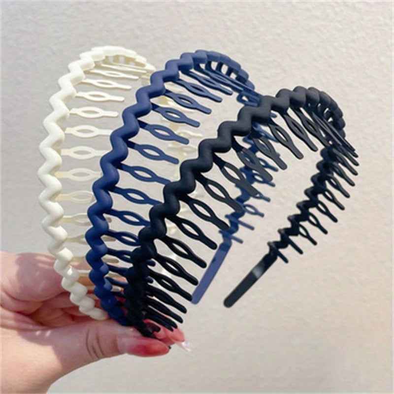 Hair Clip Frosted Color Headband Women's Non-slip Band Teeth Simple Pressure Headband Face Headband Hair Accessories 3pcs Black navy off-white