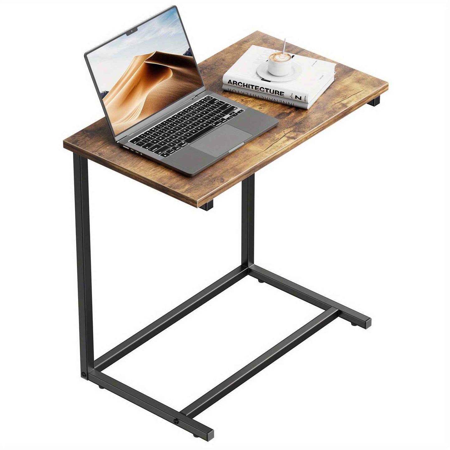 27" High Multifunctional Side Table - Sturdy Metal Frame with 50 lbs Load-Bearing Capacity for Living Room, Bedroom, Sofa, and Office Brown