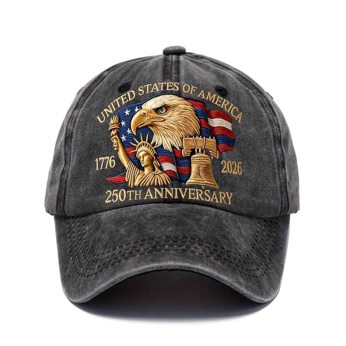 250th Anniversary American Patriotic Cap - Adjustable Unisex Hat with Eagle & 50 Stars/13 Stripes Design, 1776-2026 Inscription, Available in 9 Colors - Perfect Gift for History Enthusiasts and 4th of July Celebrations Dark Gray
