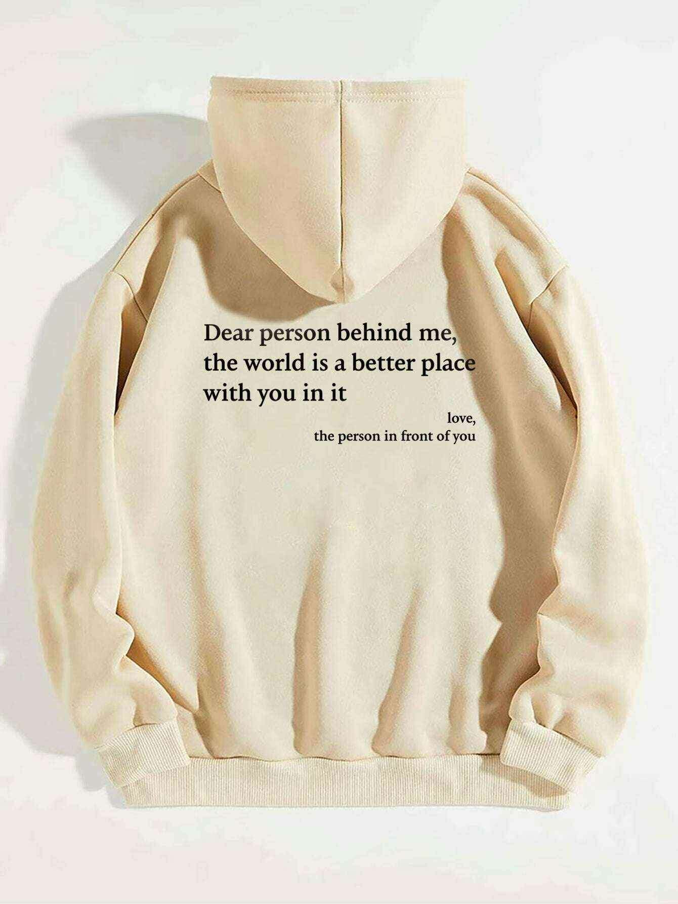 The World Is Better With You Unisex Printed Hoodie - Plush Kangaroo Pocket Apricot