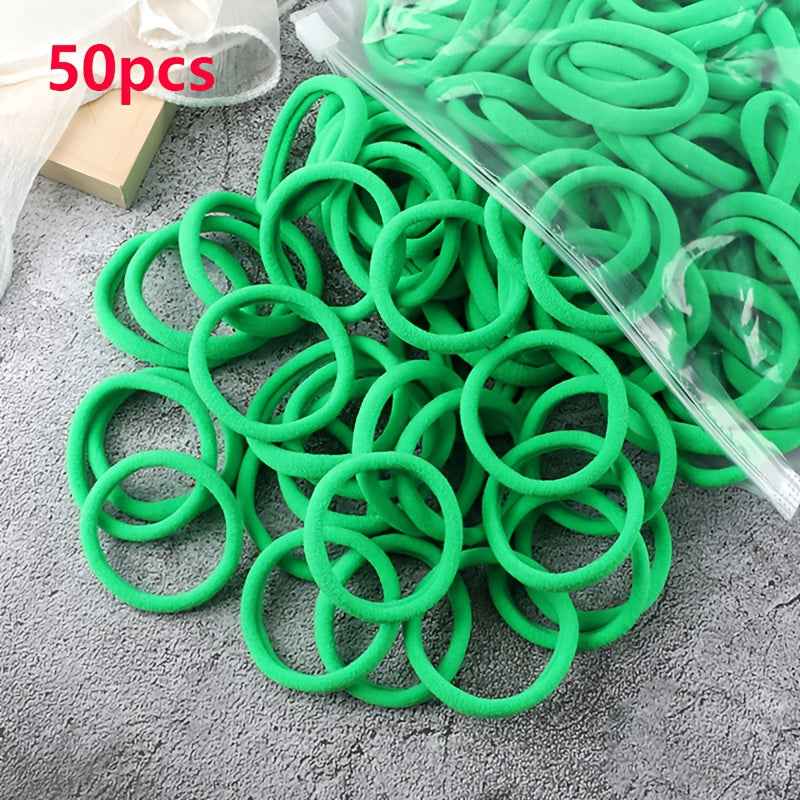 Hair Bands for Women - 50pcs Set Basic Elastic Headbands in Solid Colors for Ponytails and Hair Accessories 50pcs Green