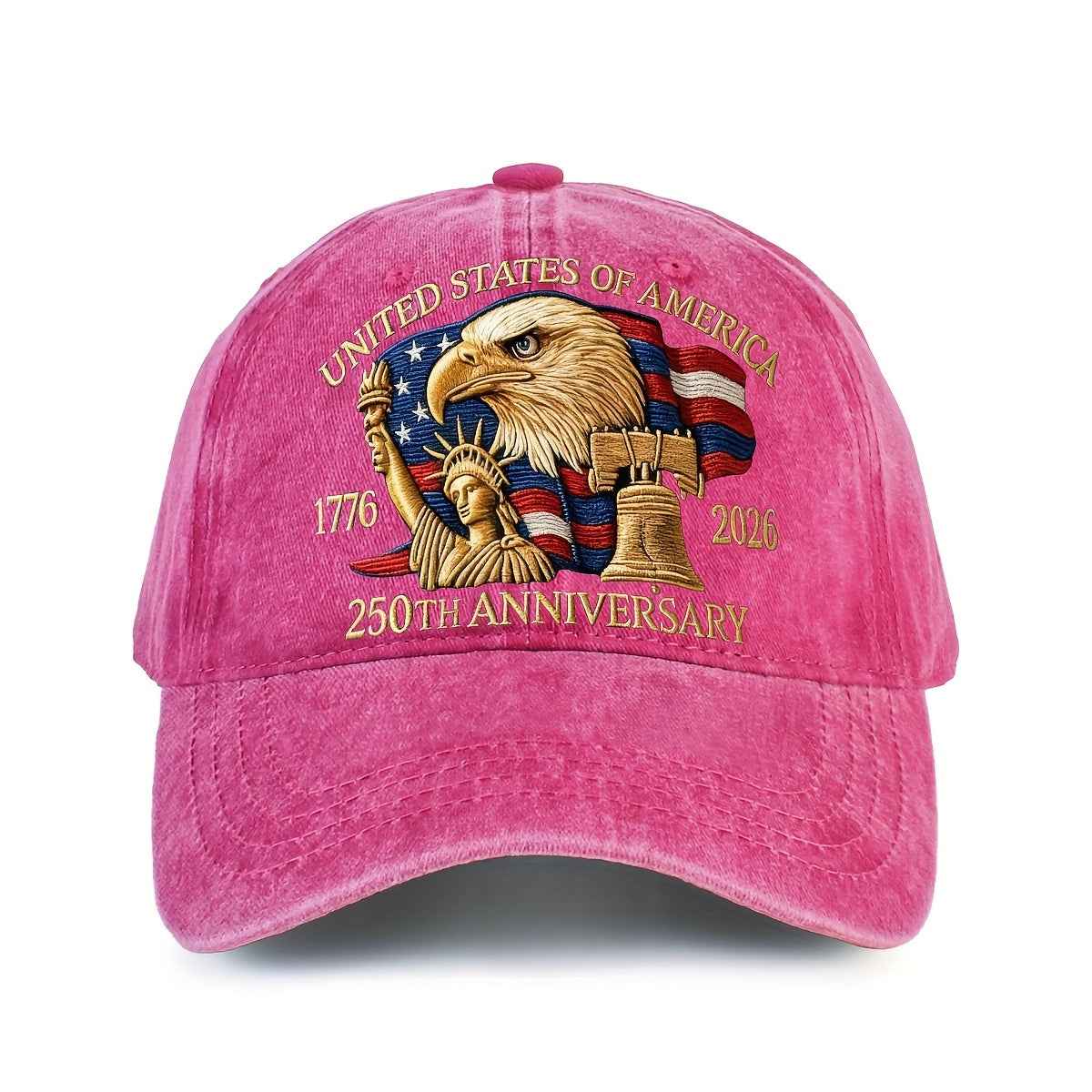 250th Anniversary American Patriotic Cap - Adjustable Unisex Hat with Eagle & 50 Stars/13 Stripes Design, 1776-2026 Inscription, Available in 9 Colors - Perfect Gift for History Enthusiasts and 4th of July Celebrations Rose Red