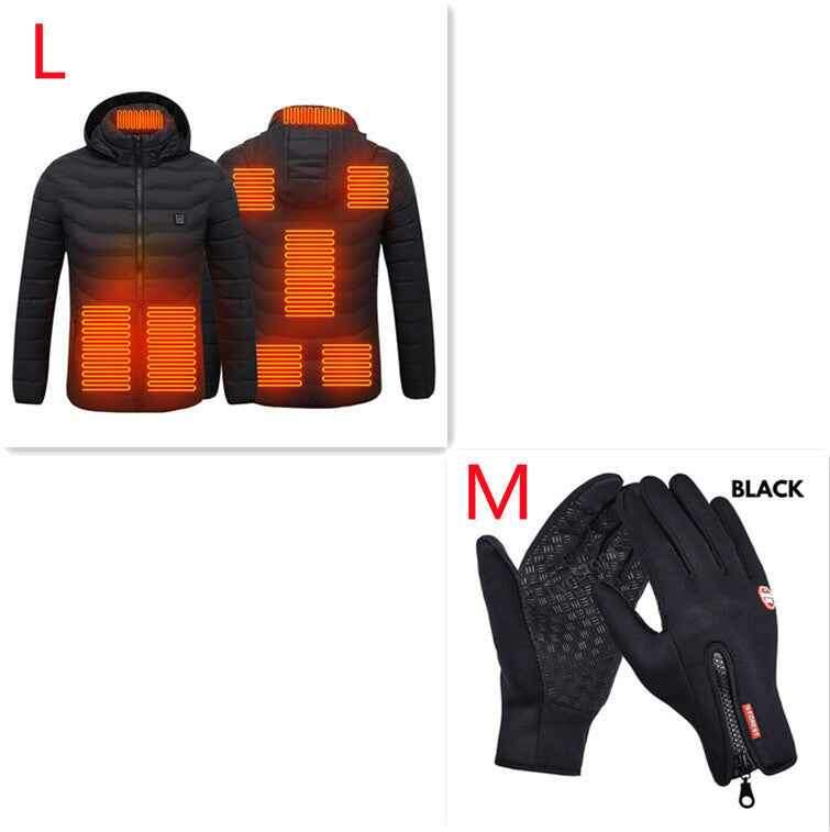 USB Heated Jacket - Thermal Cotton Coat for Men | Ultimate Warmth & Comfort Black Zone8 Set L