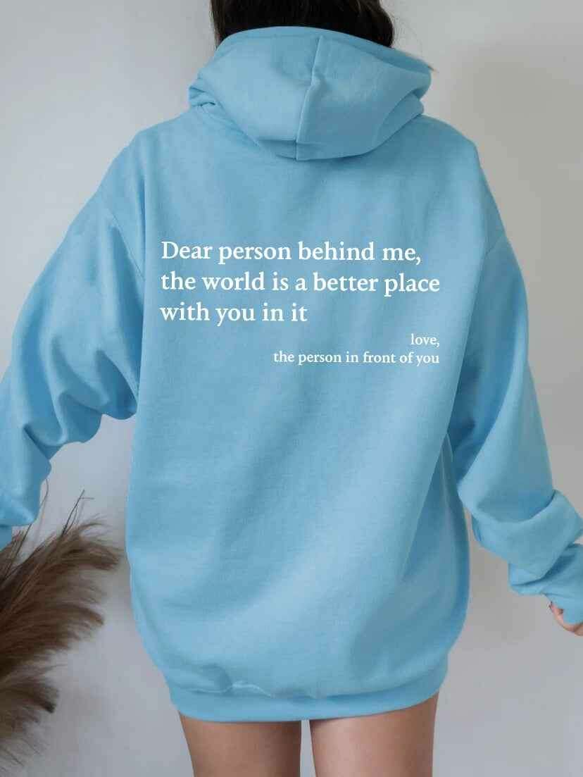 The World Is Better With You Unisex Printed Hoodie - Plush Kangaroo Pocket Sky Blue