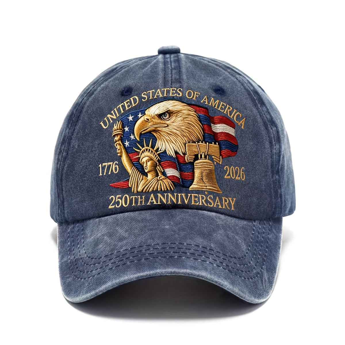 250th Anniversary American Patriotic Cap - Adjustable Unisex Hat with Eagle & 50 Stars/13 Stripes Design, 1776-2026 Inscription, Available in 9 Colors - Perfect Gift for History Enthusiasts and 4th of July Celebrations Blue Navy